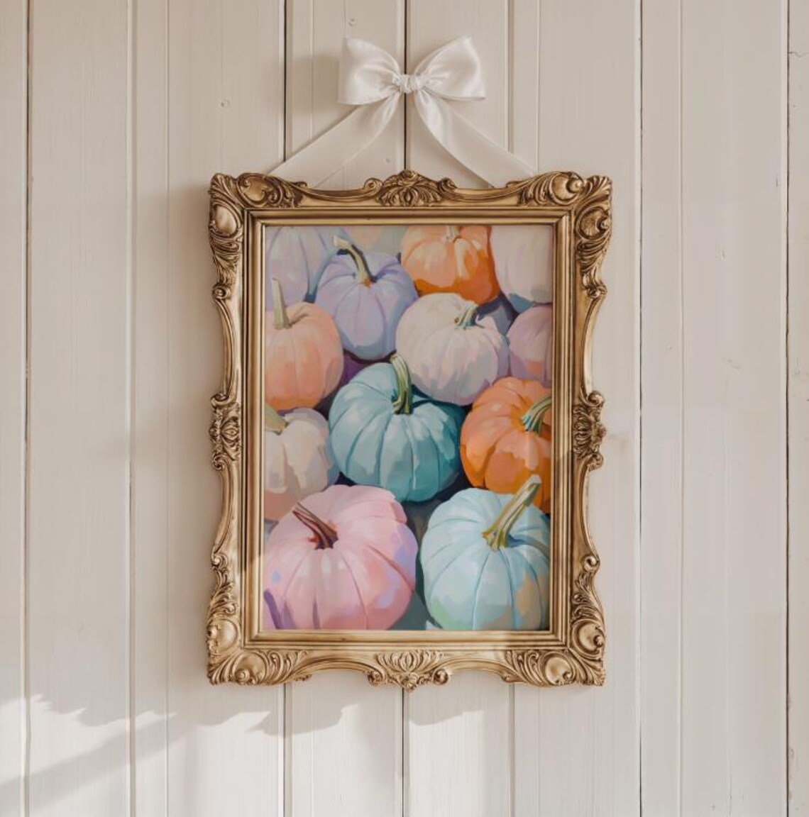 Pastel Pumpkins Watercolor Pile Fall Halloween Preppy Art Poster