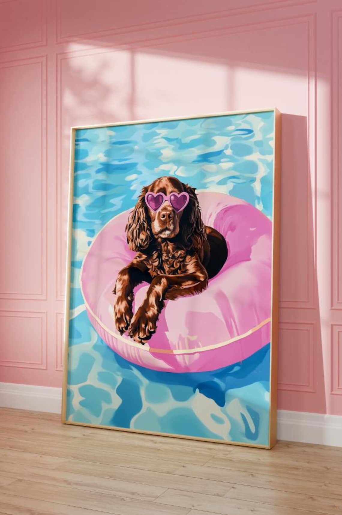 Pink Boykin Spaniel Funky Summer Dog Art Print