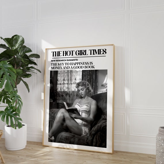 Vintage Reading Retro Wall Art Newspaper Wall Art Newspaper Poster Book Lover Wall Art Vintage Bar Cart Dorm Room Decor Art