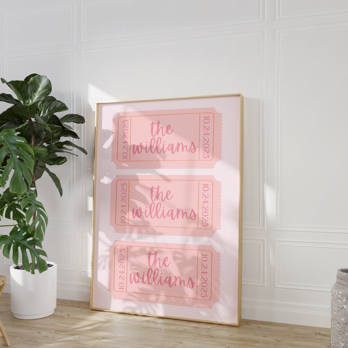Custom Wedding Ticket Stub Name and Date Pink Decorative Poster - Image 2