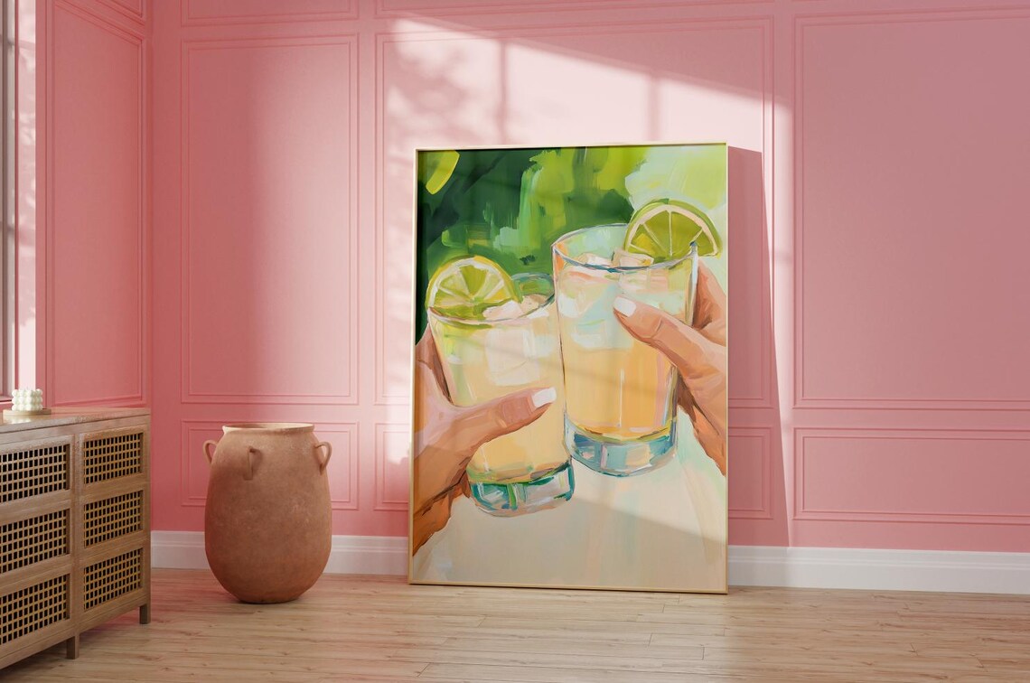 Margarita Cheers Toast Lime Painting Bar Cart Art Poster Dorm - Image 2