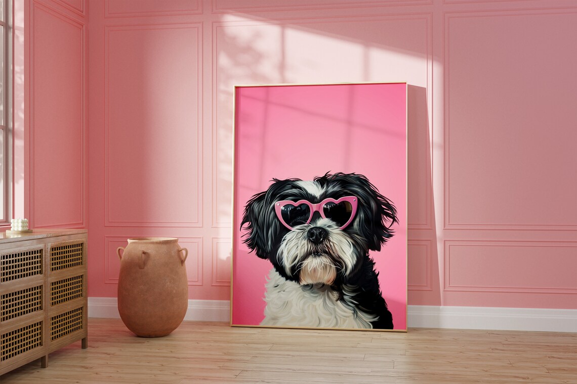 Pink Shih Tzu Funky Preppy Art Print, Kids Room - Image 2