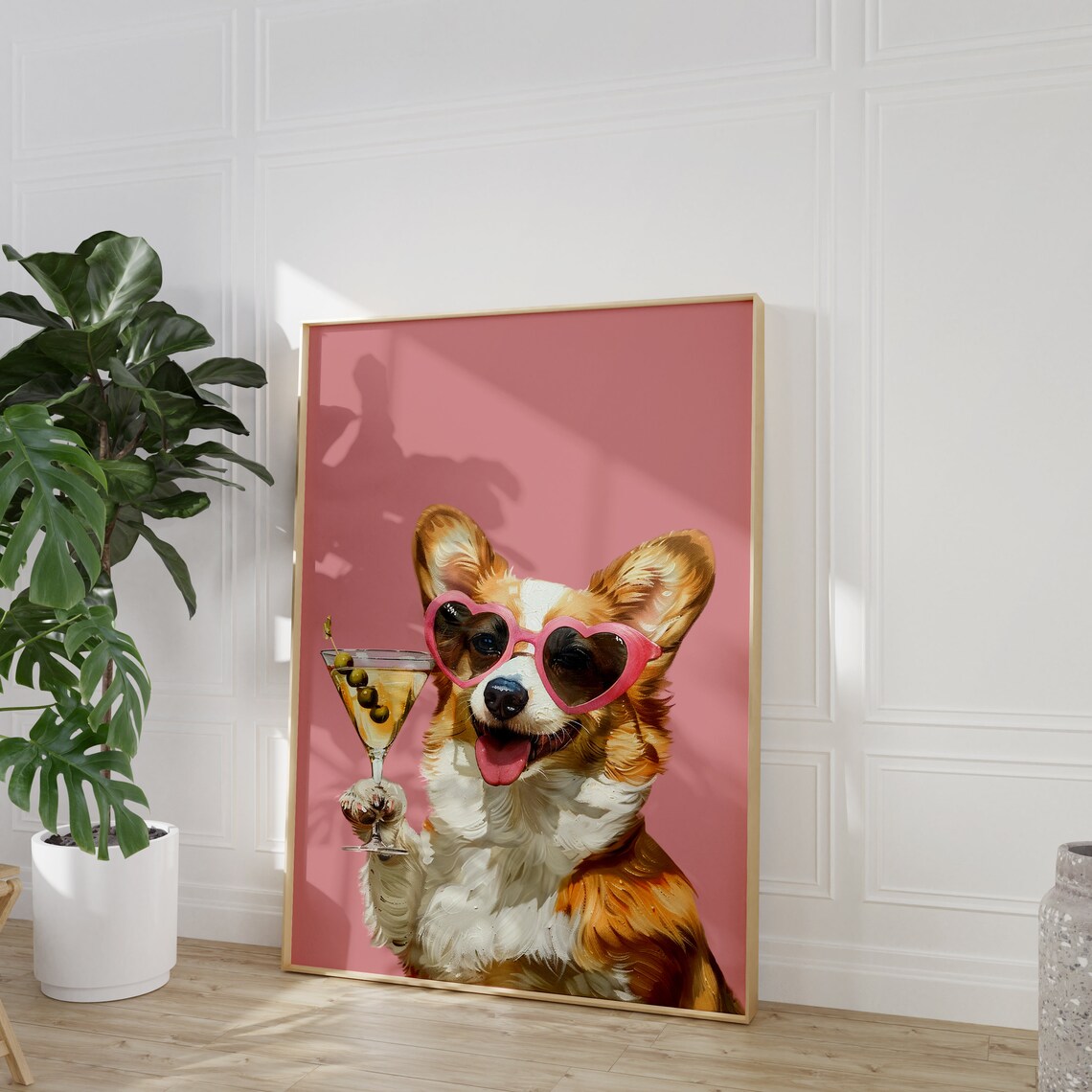 Pink Corgi Martini Funky Preppy Dog Art Print - Image 2