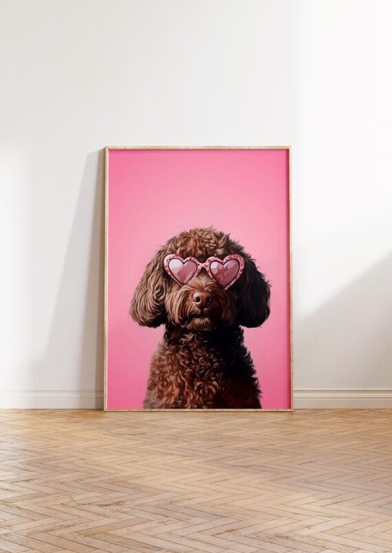 Pink Labradoodle Print Funky Poster Preppy Art Doodle Dog Cute Pink Decor Dog Print Kids Room Labradoodle Dog Print