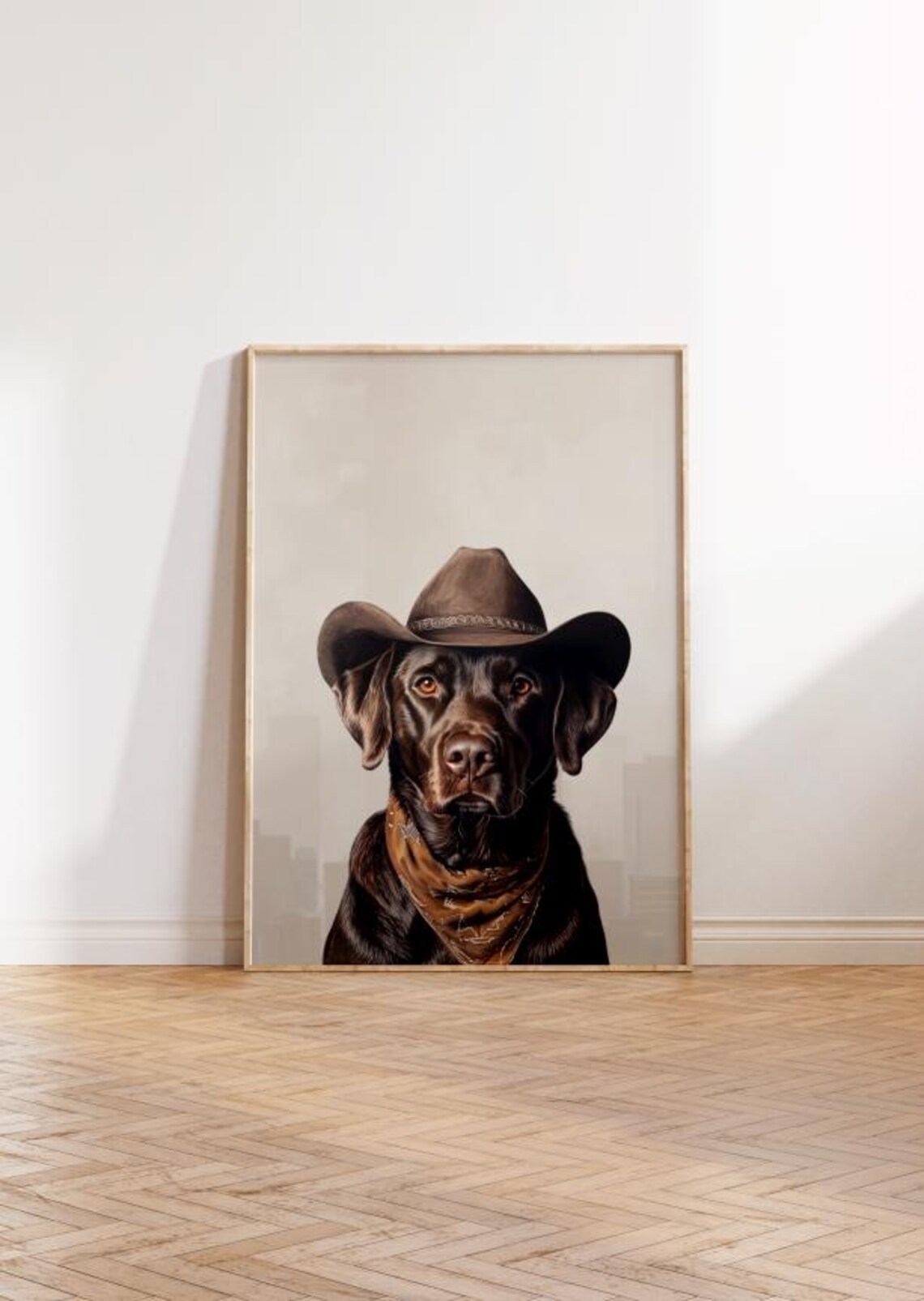 Chocolate Labrador in Cowgirl Hat, Vintage Western Art Print