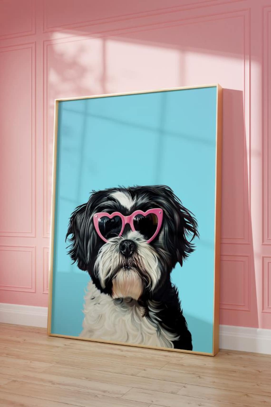 Shih Tzu Dog Pink Heart Sunglasses Funky Pop Art Portrait Poster