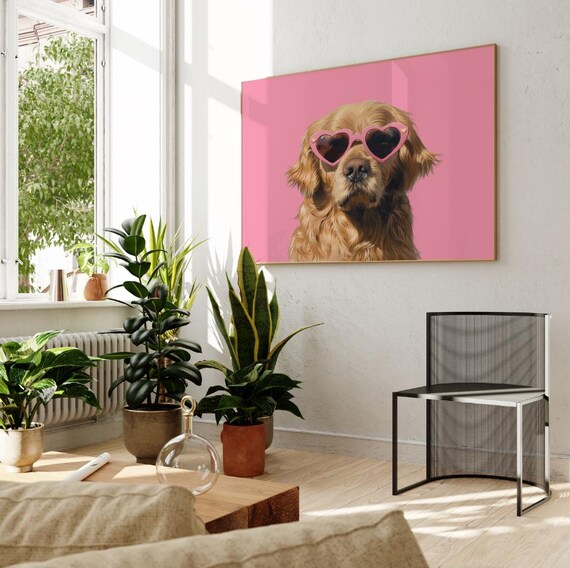 Pink Golden Retriever With Heart Sunglasses Funny Dog Poster