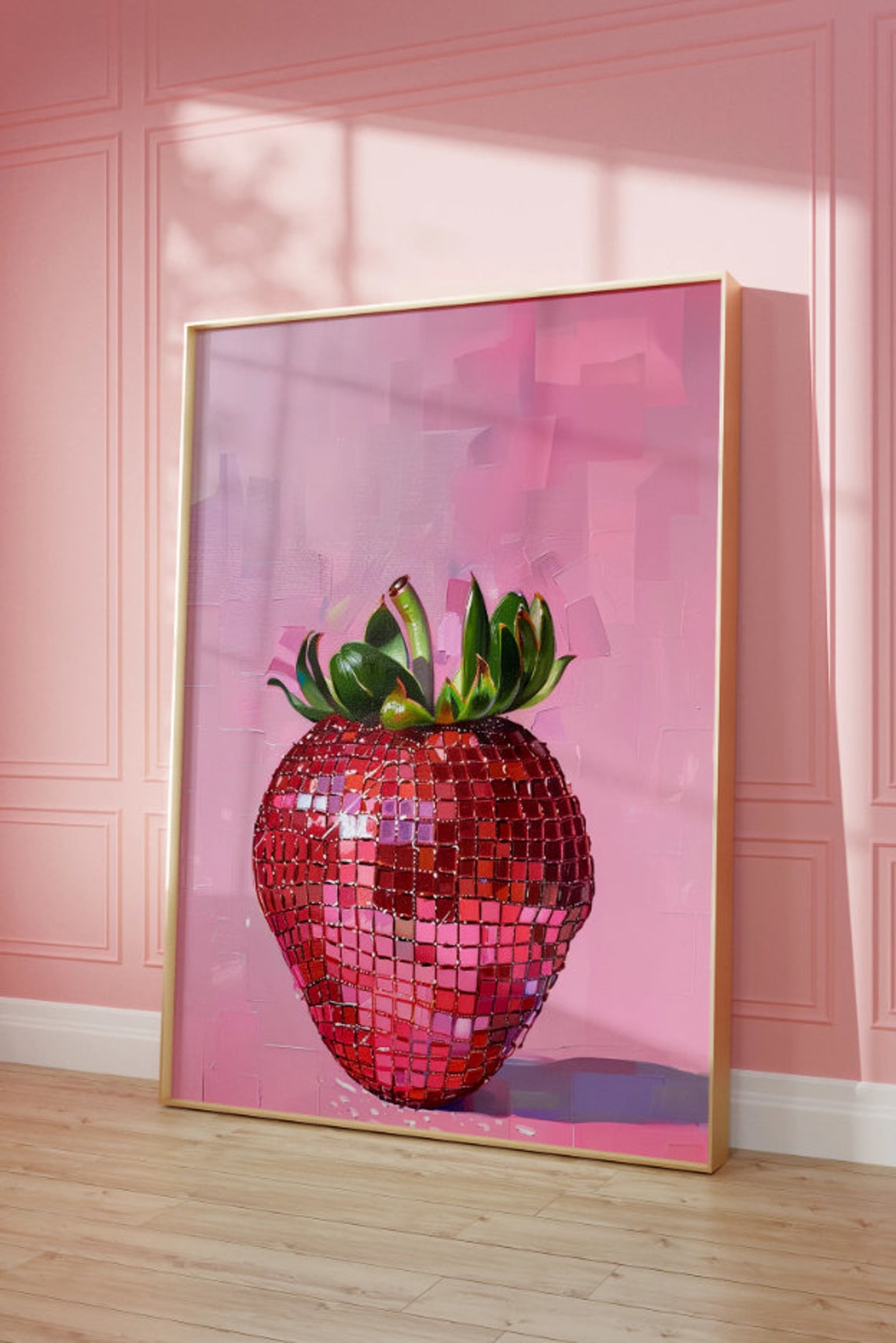 Giant Disco Ball Strawberry on a Pink Background Pop Art Poster - Image 2