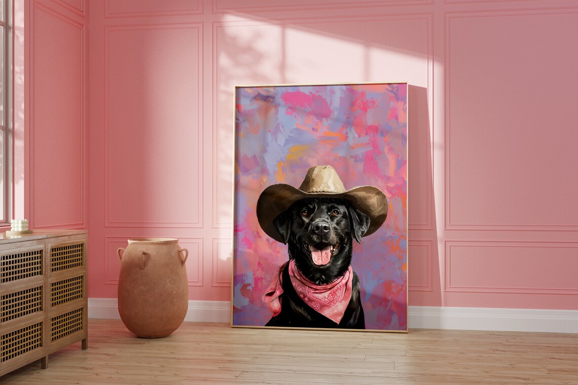 Dog Cowgirl Hat Print, Vintage Western Style Art - Image 2