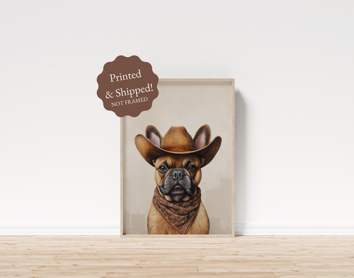 Funny French Bulldog In Cowboy Hat And Bandana Western Poster