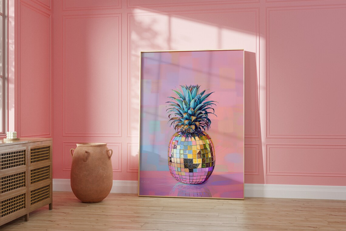 Retro Disco Pineapple Art Print, Pink Coquette - Image 2