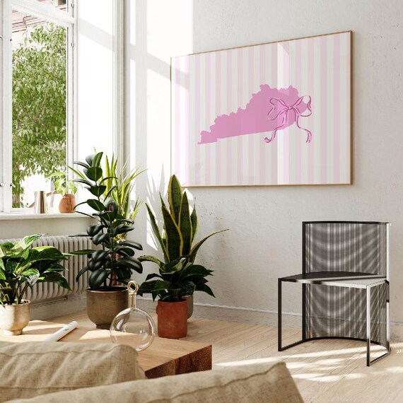 Pink Kentucky State Silhouette With Bow Coquette Dorm Poster