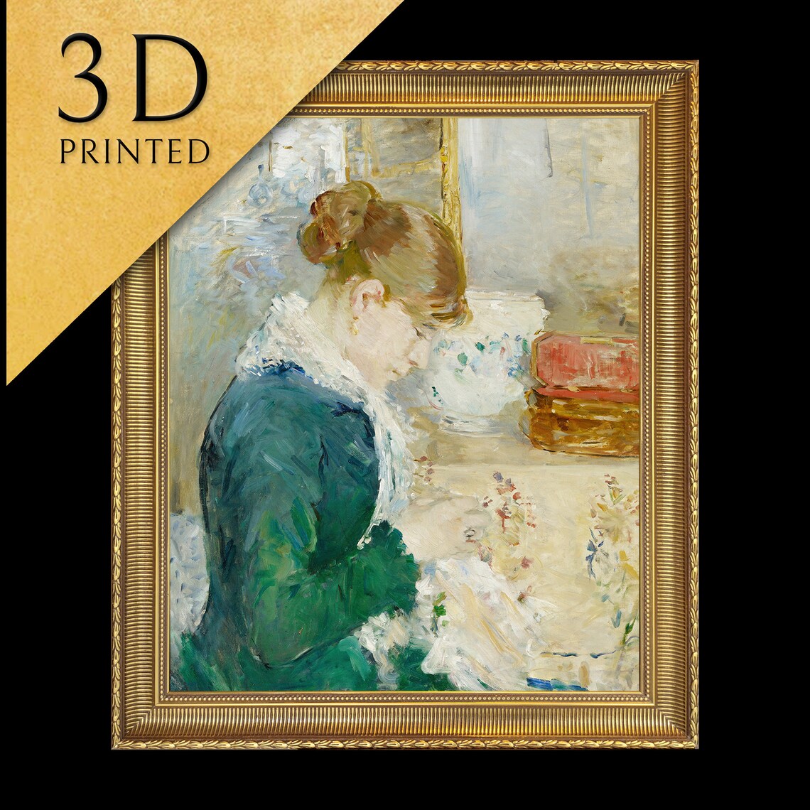 Berthe Morisot Woman Sewing Green Dress Domestic Impressionist Poster