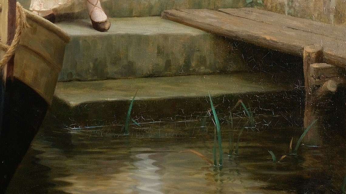 Edmund Blair Leighton Helping Lady Into Boat Romantic Textured Print - Image 2