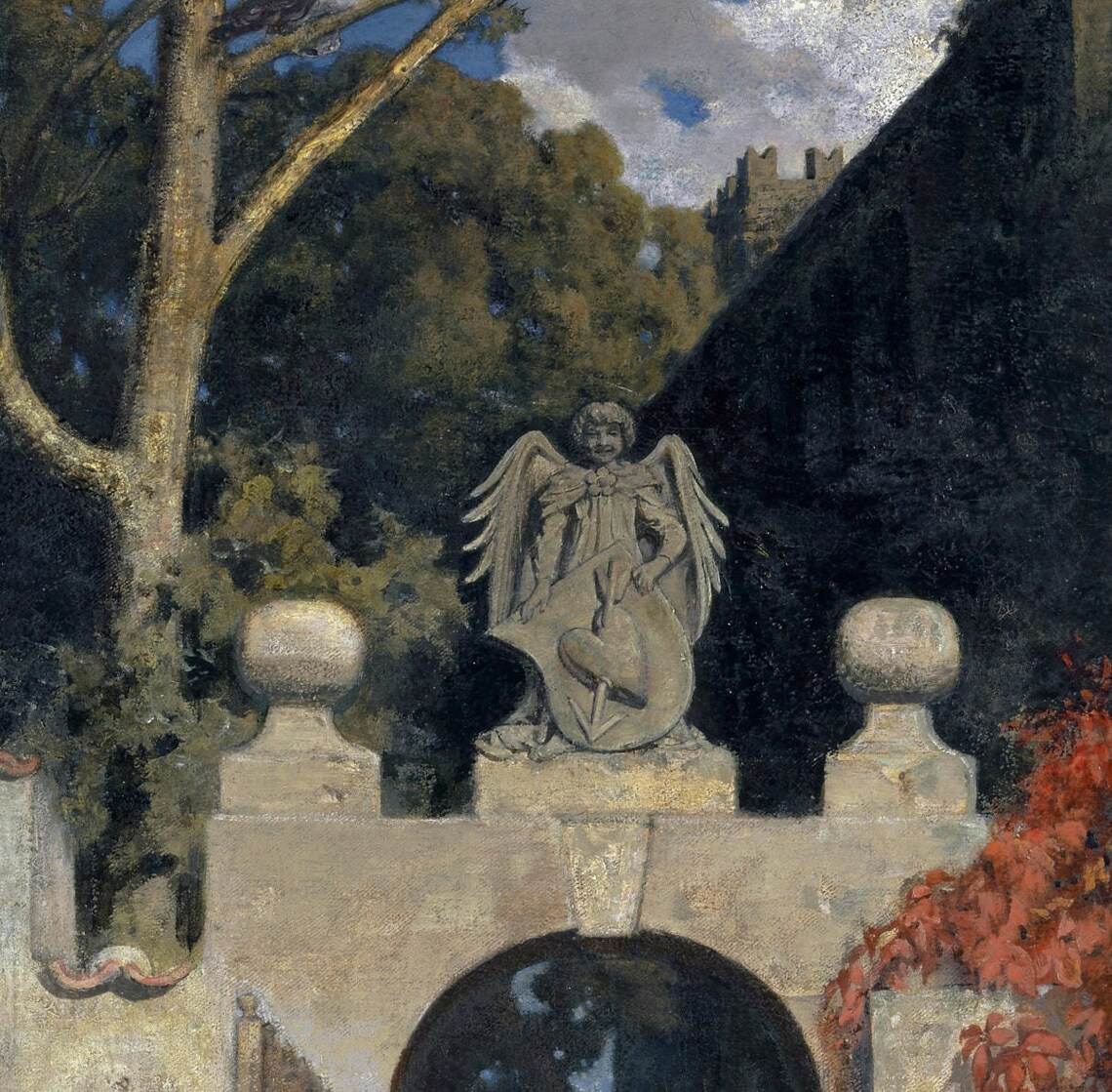 Italian Garden Courtyard Children and Angels Vintage Art Poster - Image 3