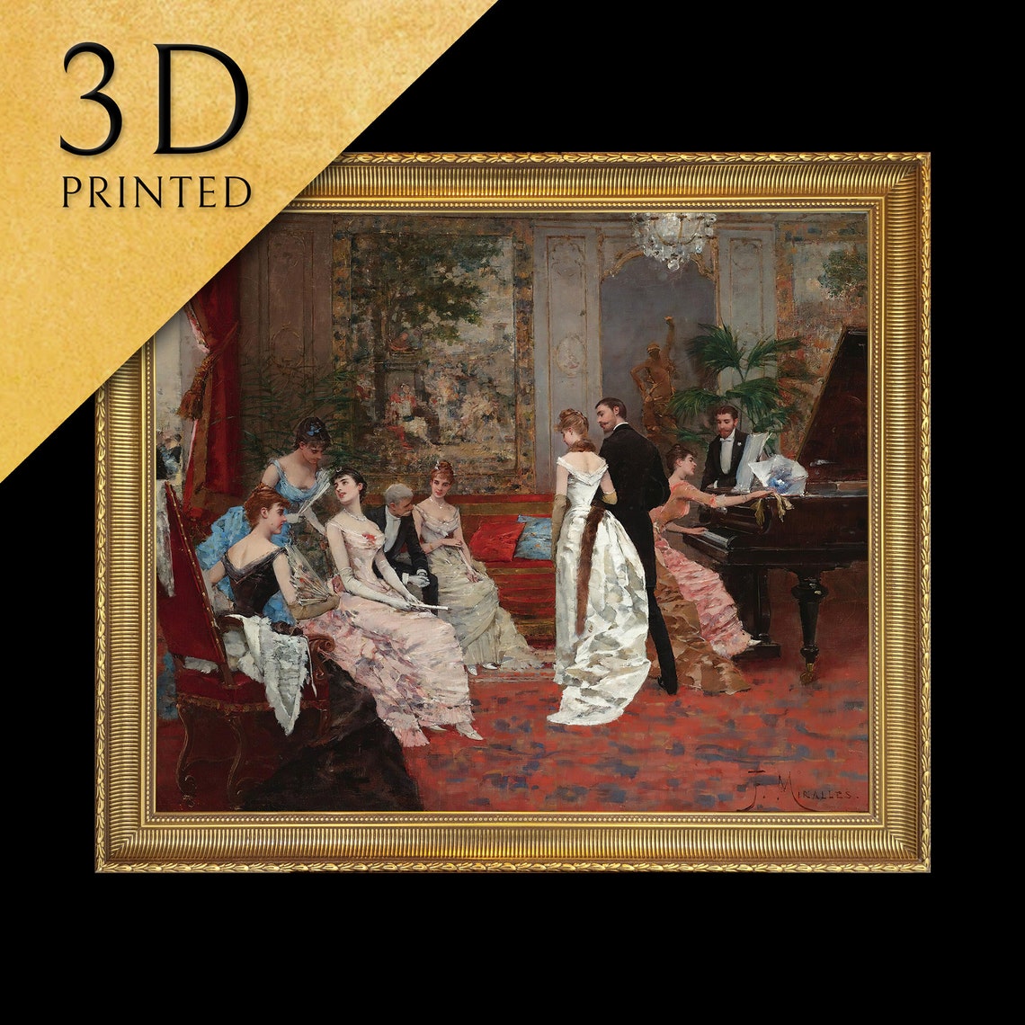 Francesc Miralles Elegant Party Scene Vintage Parlor Textured Print