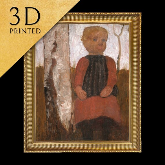Modersohn Becker Girl In Red Dress Beside Tree Folk Art Print