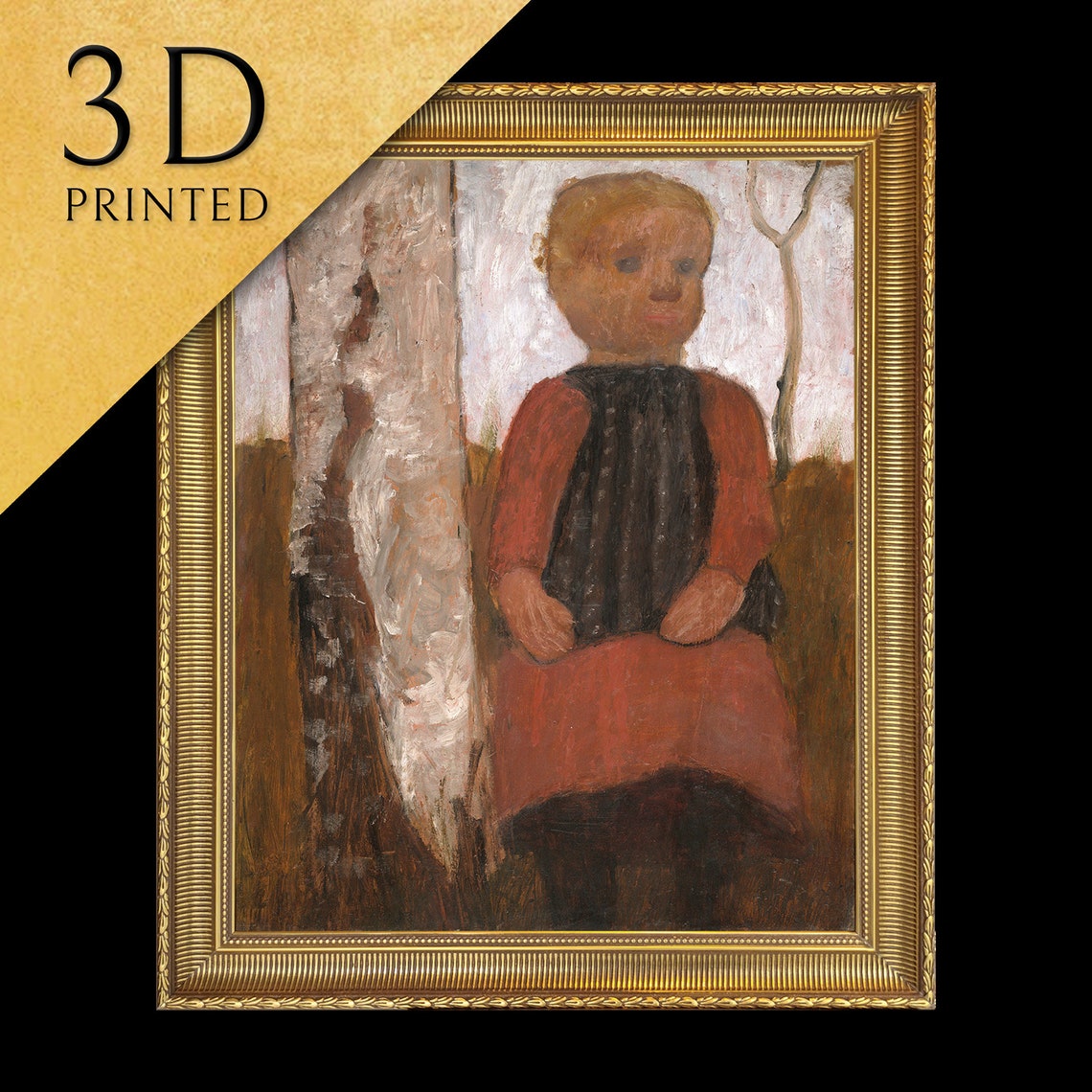 Modersohn Becker Girl In Red Dress Beside Tree Folk Art Print