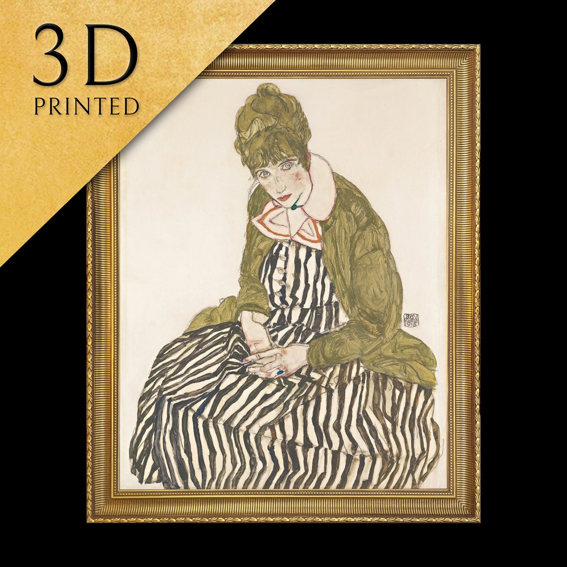 Egon Schiele Edith in Striped Dress Seated Expressionist Poster