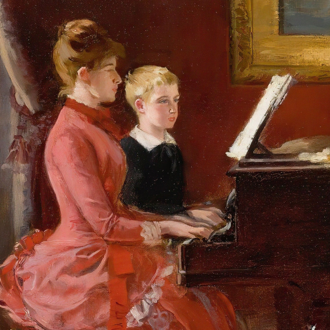 Duez The Duet Mother Child Piano Red Interior Victorian Poster - Image 3