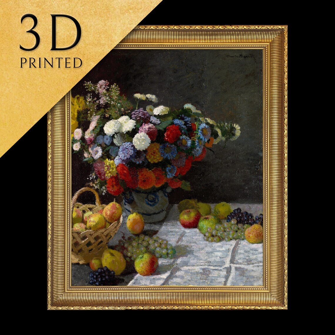 Monet Still Life With Flowers And Fruit, Oil Painting Print