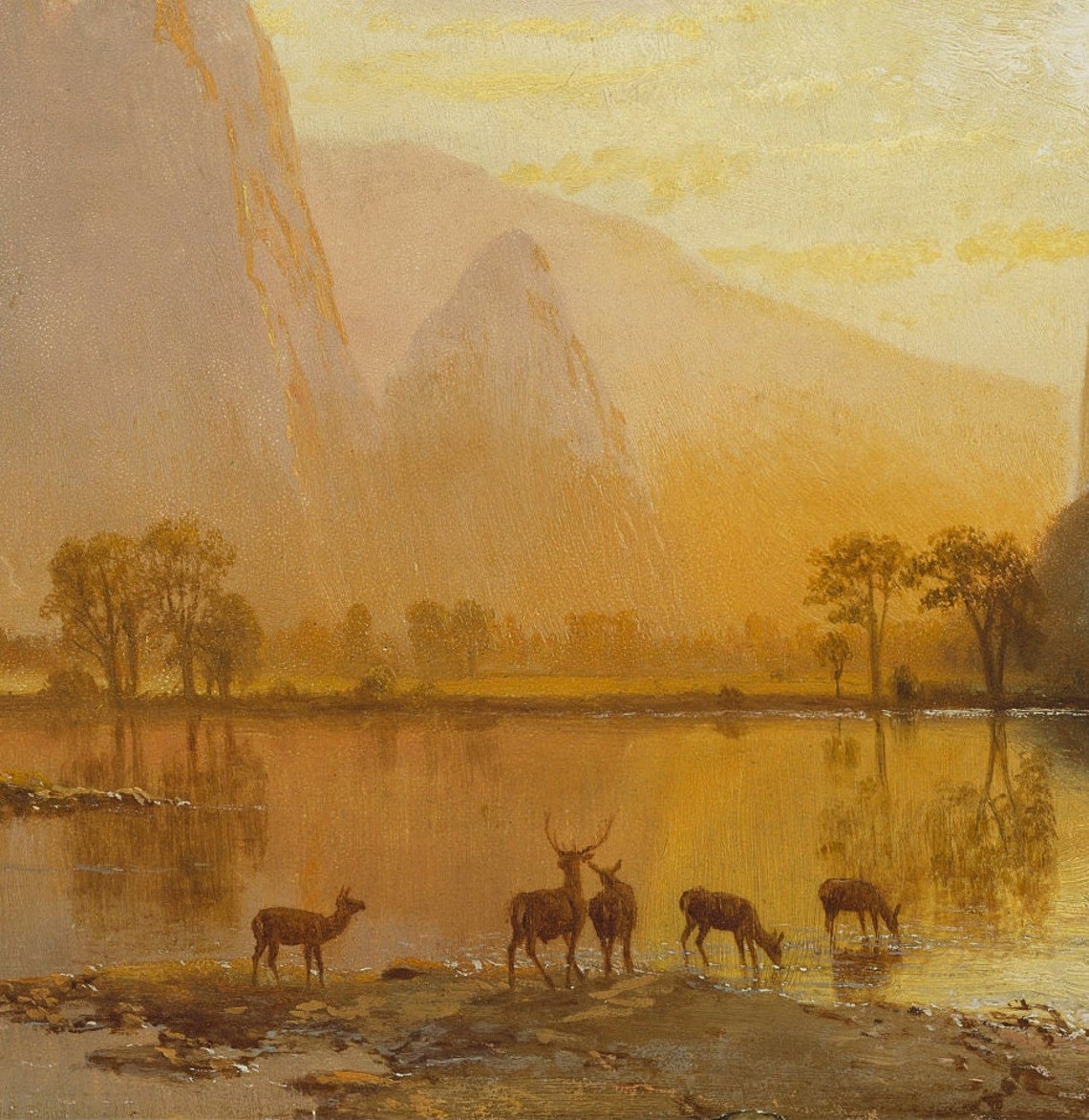 Albert Bierstadt Valley Of Yosemite Sunset Mountain Lake Deer Wall Art - Image 3