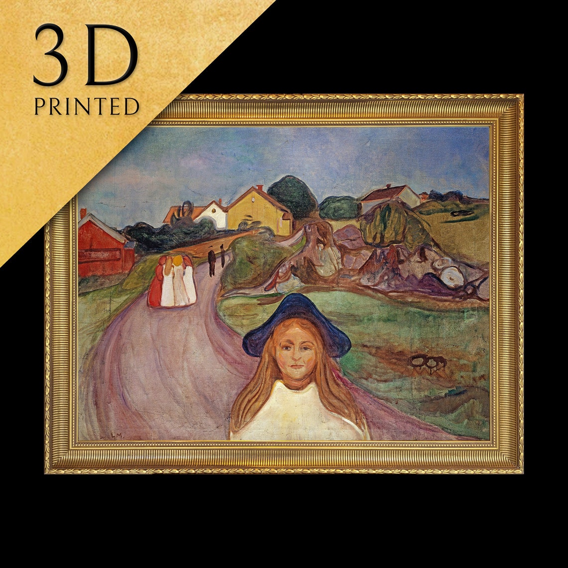 Edvard Munch Village Road Girl Blue Hat Expressionist Poster