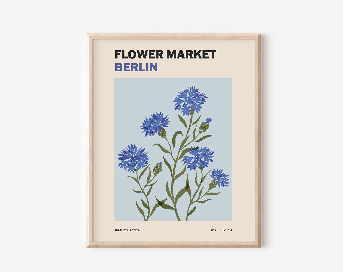 Flower Market Print, Cornflower Botanical Poster