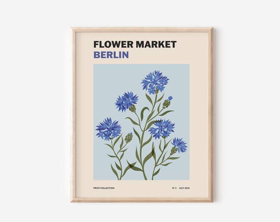 Flower Market Print, Cornflower Botanical Poster