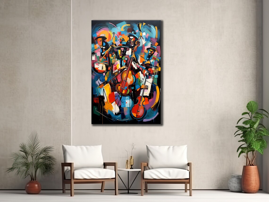 Abstract Jazz Band Guitar Musicians Colorful Painting Music Wall Poster