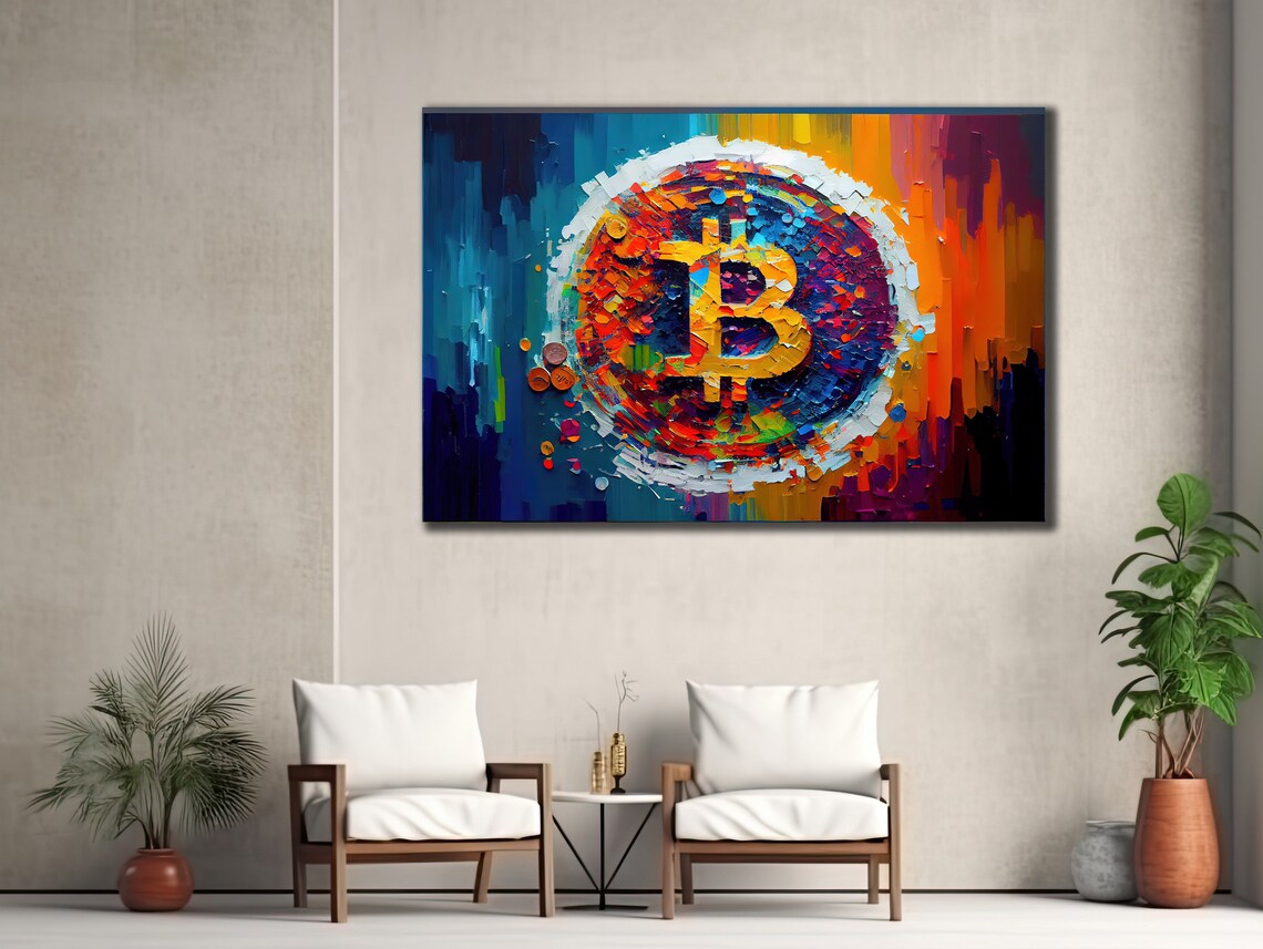 Bitcoin Gold Coin Symbol Mosaic Colorful Modern Crypto Art Poster - Image 3