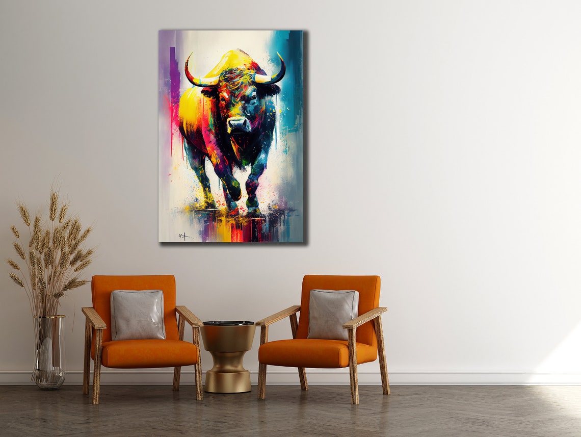 Charging Bull Colorful Abstract Matador Strength Wall Art Print - Image 2