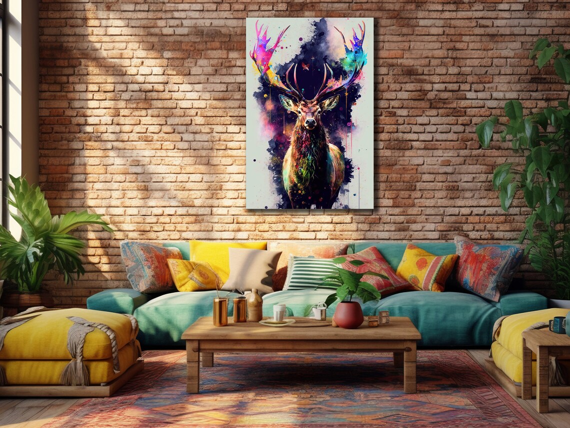 Deer Colorful Splash Antlers Watercolor Galaxy Wall Art Print - Image 3