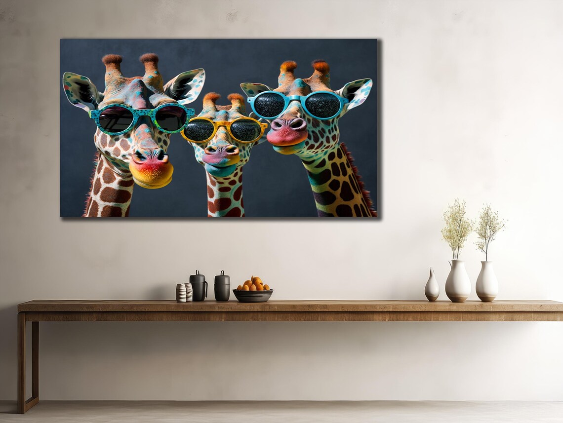 Three Giraffes Wearing Colorful Sunglasses Funny Safari Animal Wall Art Poster - Image 2