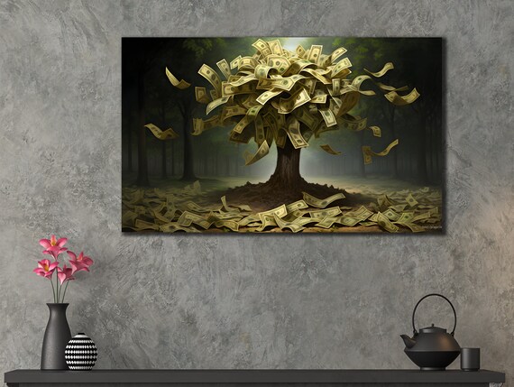 Money Tree Painting On Money Wall Art Contemporary Wall Decor Money Tree Poster Ready To Hang Decor Modern Printing Art Decor