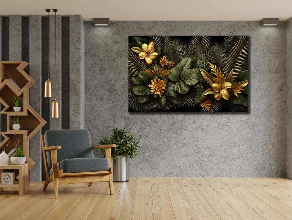 Gold Leaf Wall Art Print Wall Decor Boho Style Art Palm Tree Leaf Poster Wall Decor For Living Room Botanical - Image 3