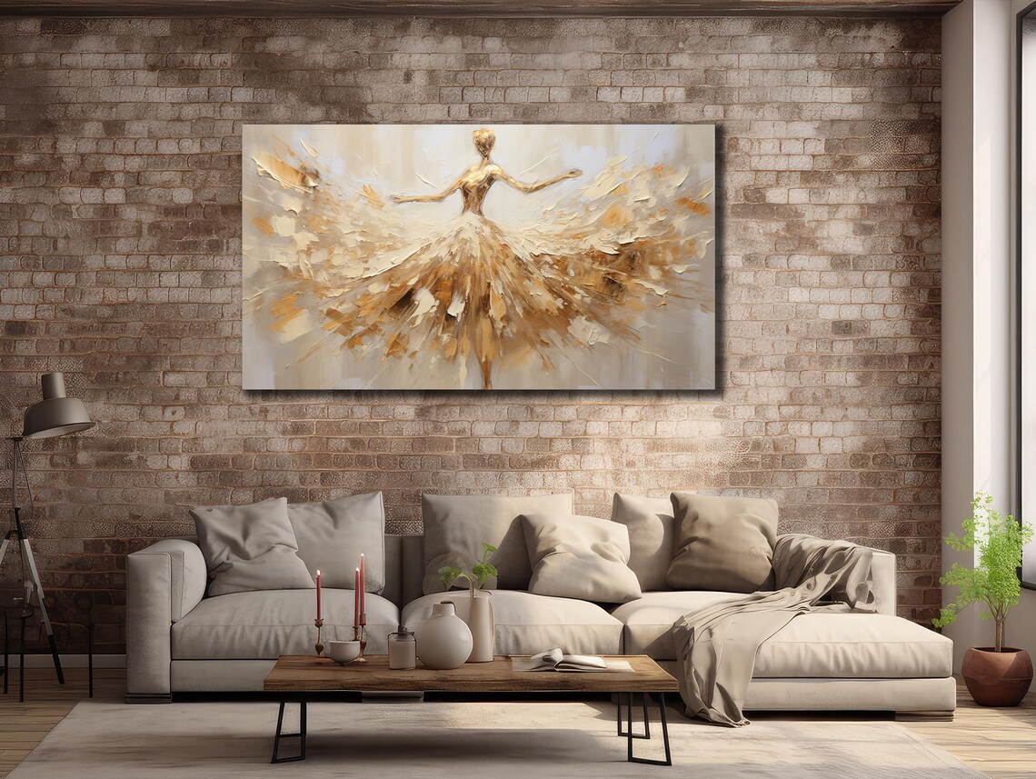 Golden Ballerina White Tutu Impasto Oil Painting Graceful Dancer Art Poster - Image 3