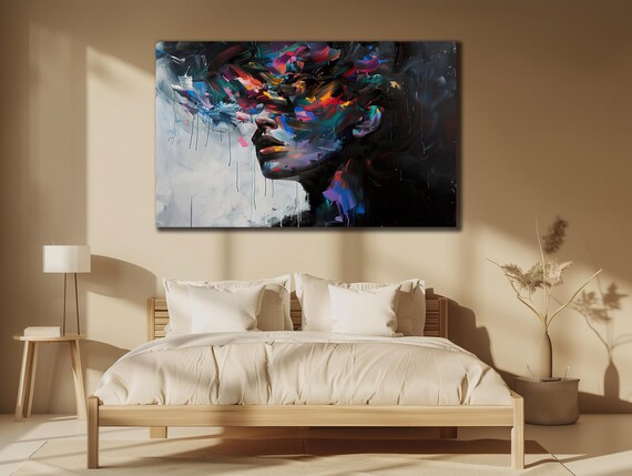 Abstract Colorful Woman Face Profile Splash Modern Portrait Wall Poster