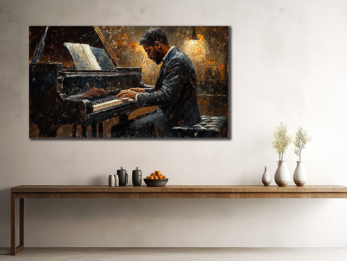 Pianist Grand Piano Dark Moody Performance Classical Music Wall Poster - Image 2