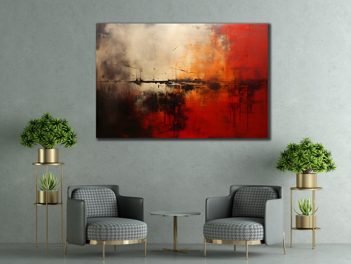 Red Orange Yellow Abstract Drip Painting Bold Modern Canvas Poster - Image 3