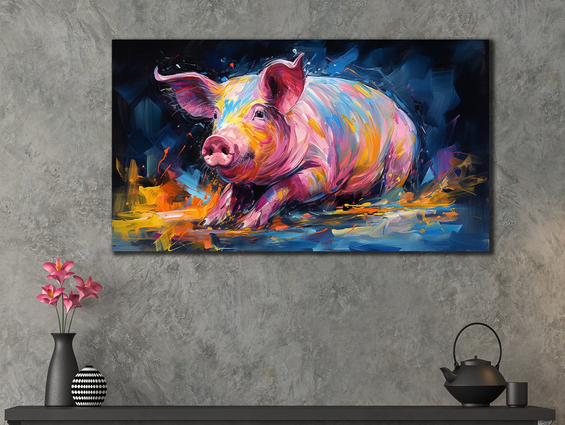 Colorful Pink Pig Bold Brushstroke Farm Animal Modern Wall Art Poster - Image 3