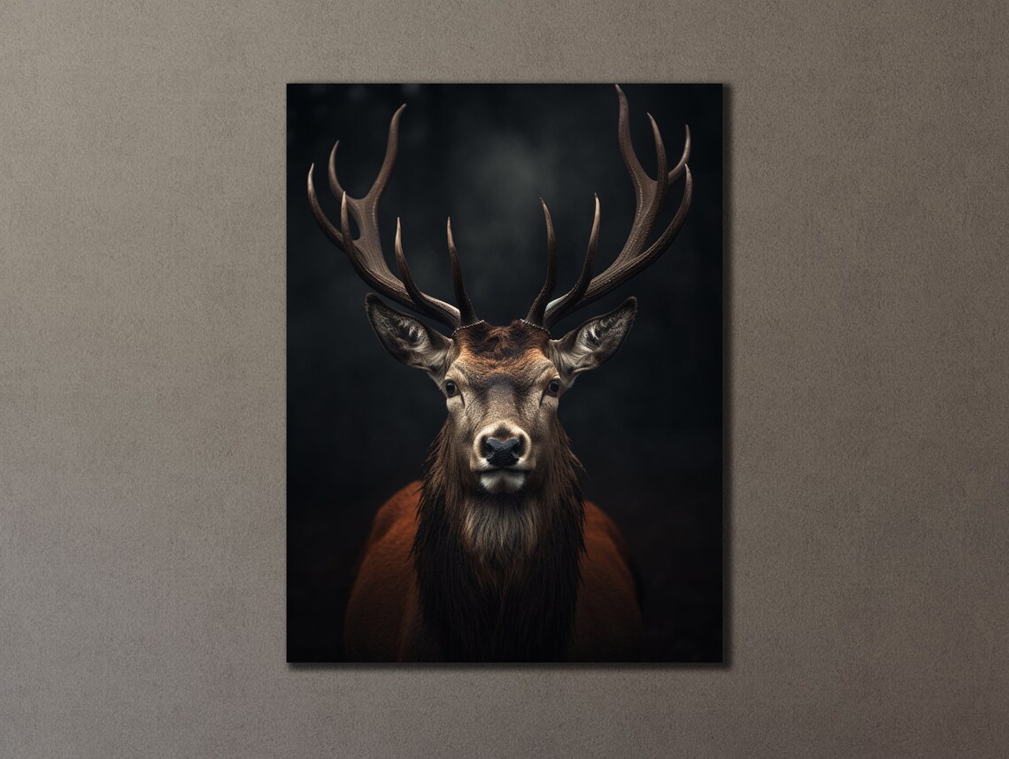 Majestic Stag Antlers Close Up Dark Background Wildlife Wall Art Poster - Image 2