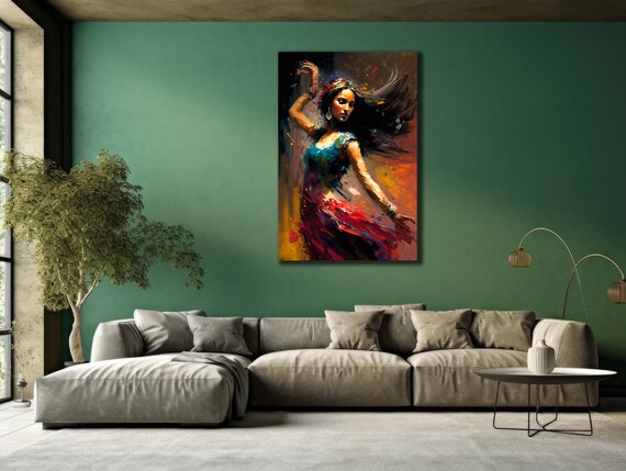Dancing Woman Colorful Swirling Dress Dynamic Motion Art Poster