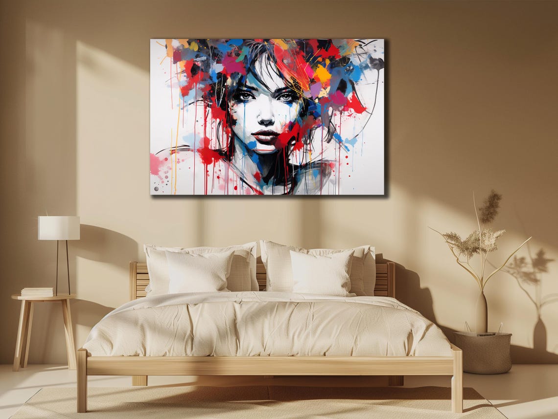 Woman Face Colorful Paint Splash Dripping Modern Art Portrait Poster