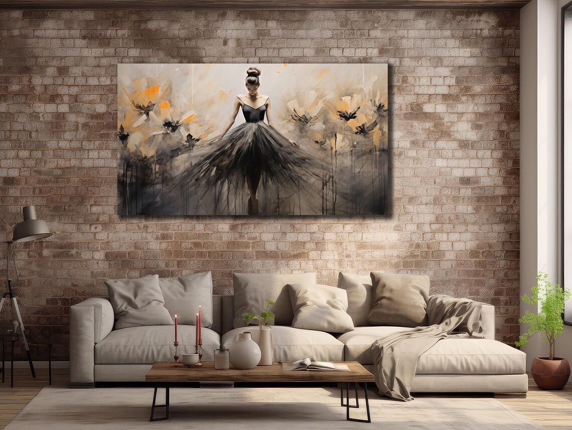 Ballerina Black Tutu Golden Flowers Impressionist Dancer Art Poster - Image 2