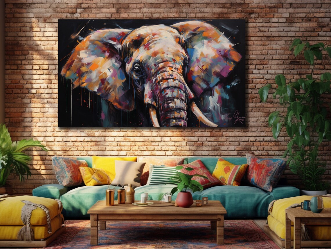 Multicolor Elephant Close Up Abstract Animal Painting Poster