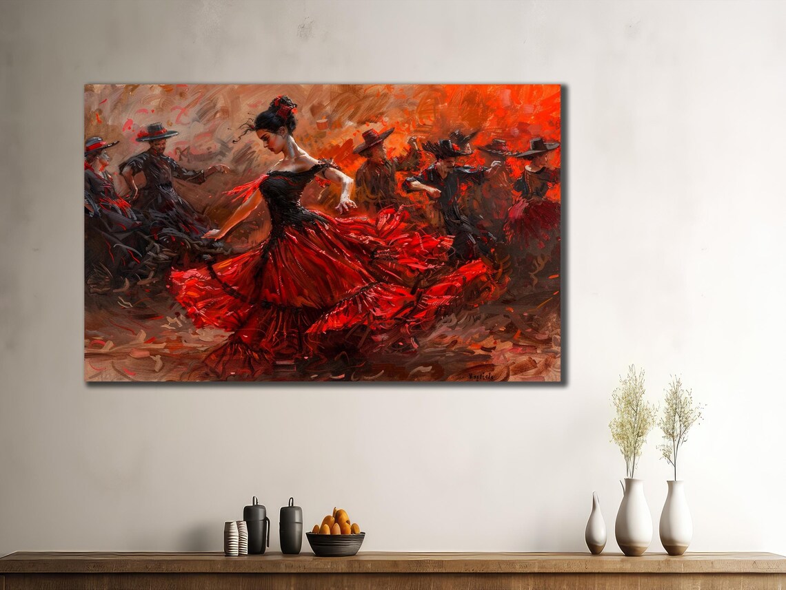 Flamenco Dancer Red Dress Spanish Dance Impressionist Art Wall Poster - Image 2