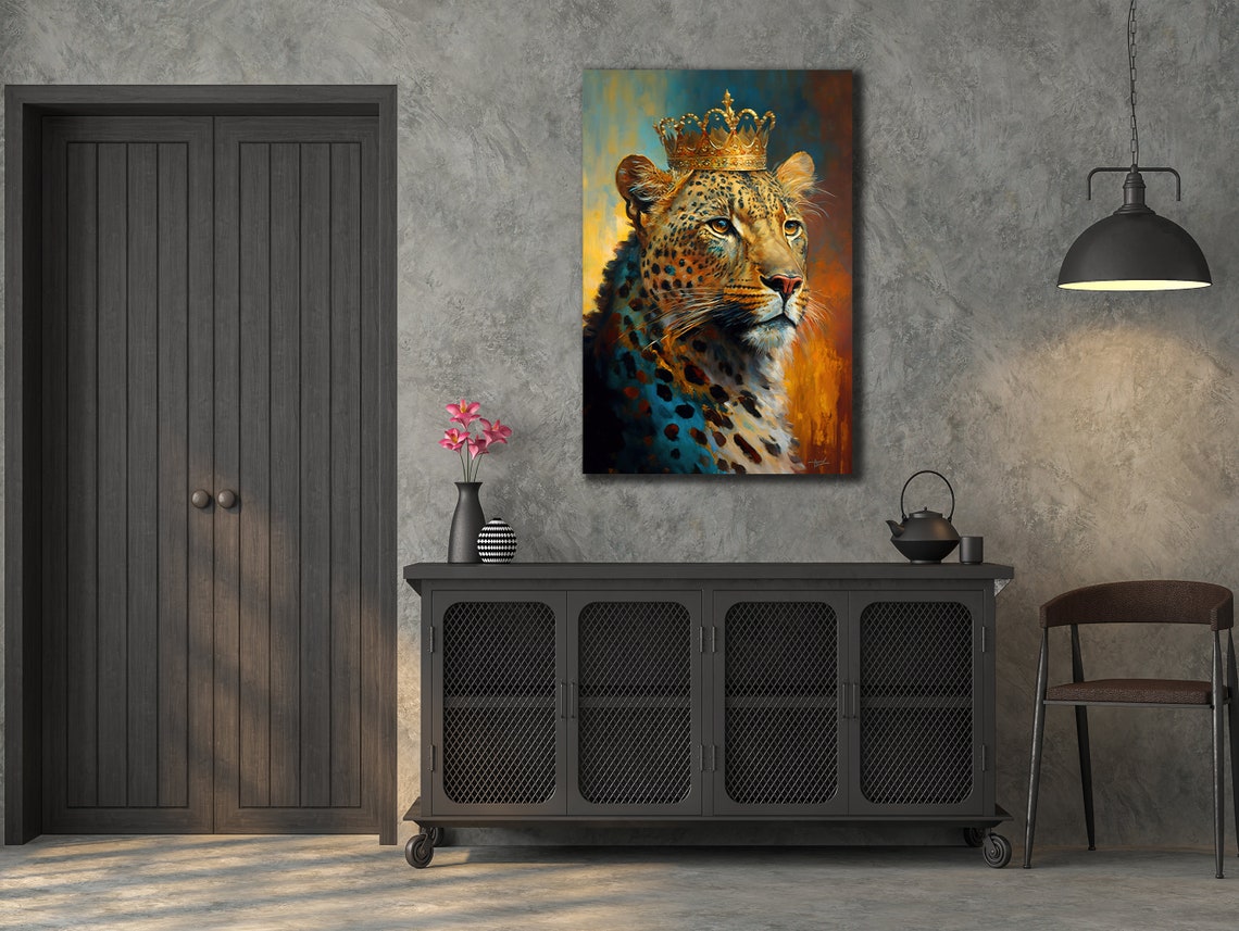 Crowned Leopard Royal Golden King Portrait Wildlife Wall Art Print - Image 3