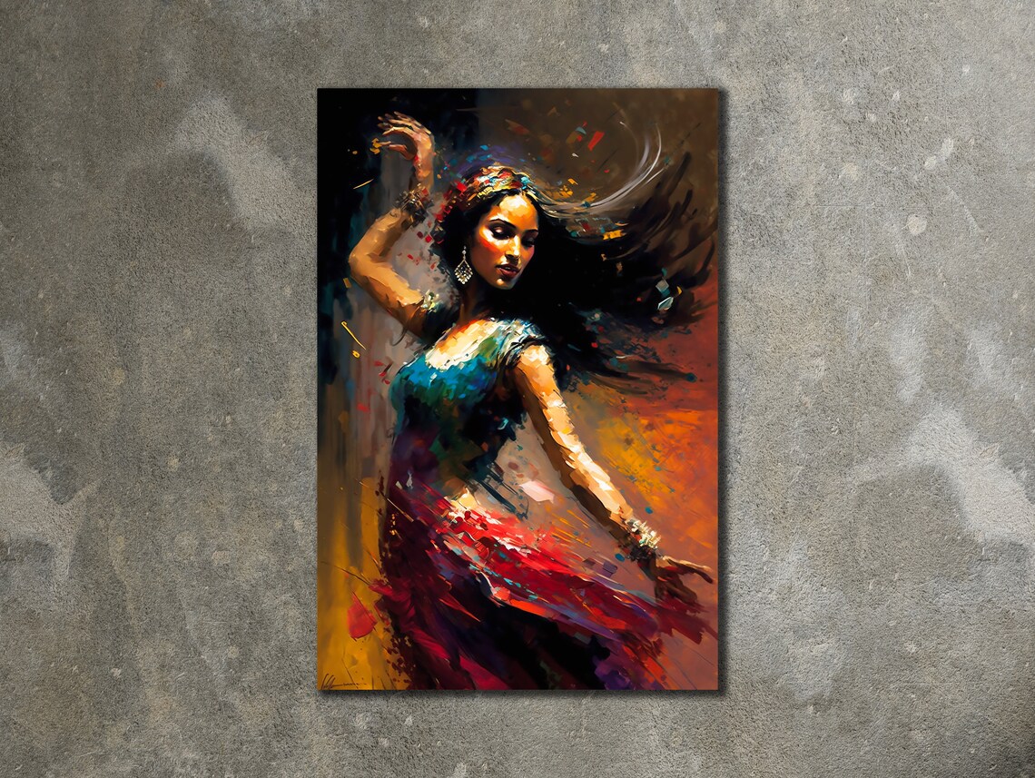Dancing Woman Colorful Swirling Dress Dynamic Motion Art Poster - Image 2