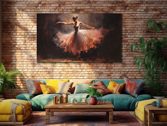 Ballerina Pink Tutu Dark Background Oil Painting Dancer Art Poster